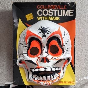 Vintage  Collegeville  Skeleton Costume with Mask - White and Orange